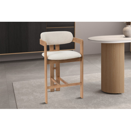 CAMOMILLE, chaise de comptoir hauteur 95 cm - bois massif et tissu - 2 coloris