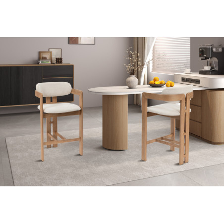 CAMOMILLE, chaise de comptoir hauteur 95 cm - bois massif et tissu - 2 coloris