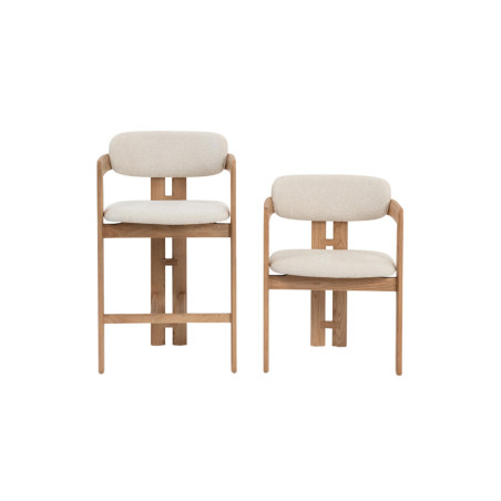 CAMOMILLE, chaise de comptoir hauteur 95 cm - bois massif et tissu - 2 coloris