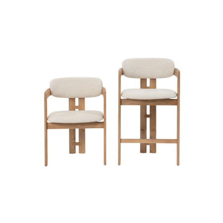CAMOMILLE, chaise de comptoir hauteur 95 cm - bois massif et tissu - 2 coloris