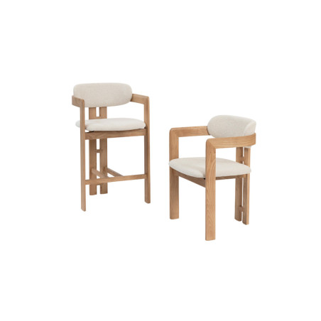 CAMOMILLE, chaise de comptoir hauteur 95 cm - bois massif et tissu - 2 coloris