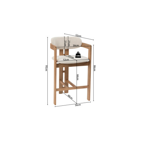 CAMOMILLE, chaise de comptoir hauteur 95 cm - bois massif et tissu - 2 coloris