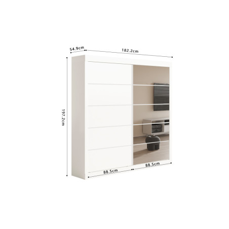 MISTRAL, armoire 182,5 cm - 2 portes coulissantes, 1 porte miroir - 2 finitions