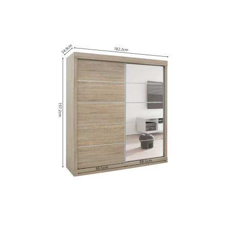 MISTRAL, armoire 182,5 cm - 2 portes coulissantes, 1 porte miroir - 2 finitions