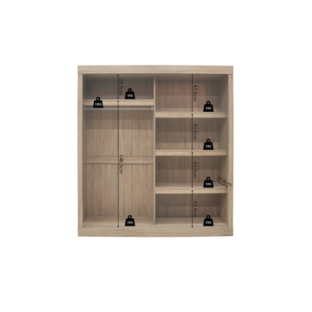 MISTRAL, armoire 182,5 cm - 2 portes coulissantes, 1 porte miroir - 2 finitions