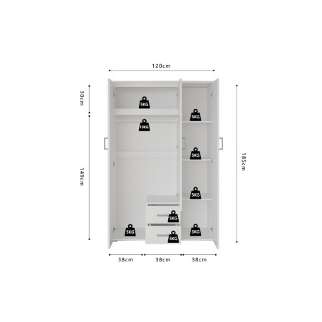 MARINIERE, armoire 120 cm - 3 portes - 3 finitions