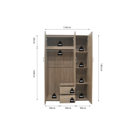 MARINIERE, armoire 120 cm - 3 portes - 3 finitions