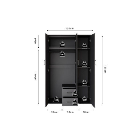MARINIERE, armoire 120 cm - 3 portes - 3 finitions