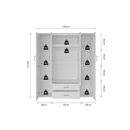 MARINIERE, armoire 160 cm - 4 portes - 3 finitions