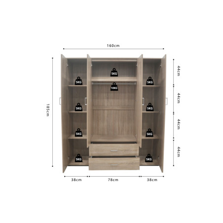 MARINIERE, armoire 160 cm - 4 portes - 3 finitions