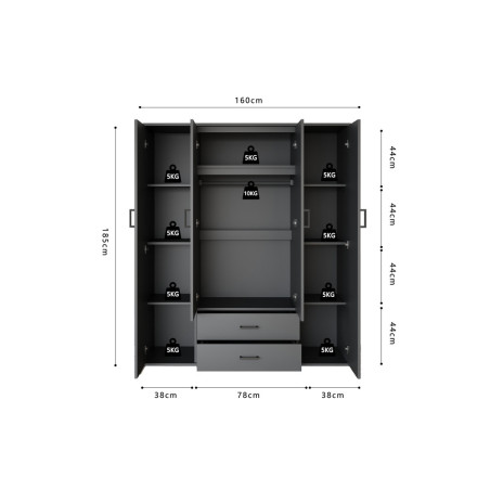 MARINIERE, armoire 160 cm - 4 portes - 3 finitions
