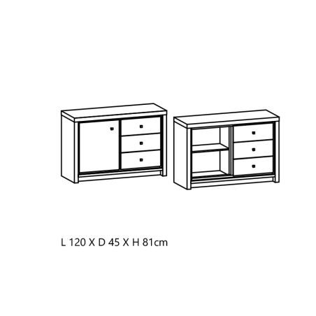 Commode GREGORY avec 1 porte et 3 tiroirs