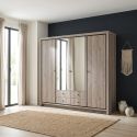 Armoire 230 cm GREGORY avec 4 portes dont 2 portes miroirs et 4 tiroirs
