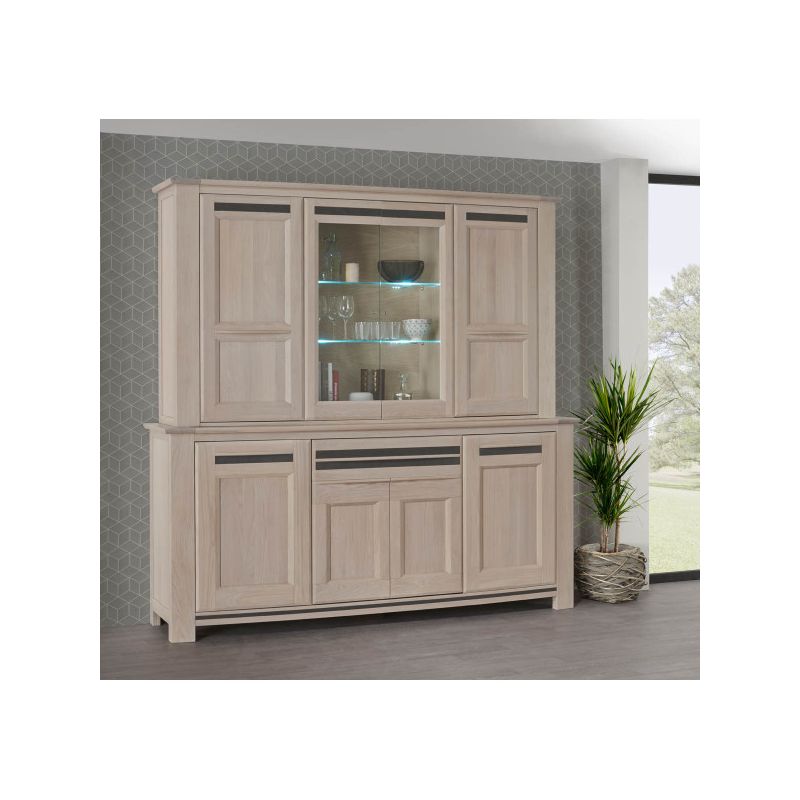 Buffet 2 corps MALAGA 8 portes 230 cm - Chêne et céramique grise - Girardeau