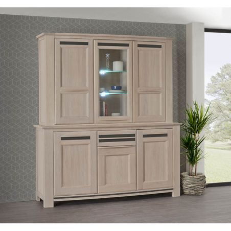 Buffet 2 corps MALAGA 6 portes 203 cm - Chêne et céramique grise - Girardeau