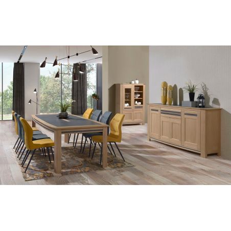 Buffet MALAGA 203 cm - Chêne et céramique grise - Girardeau