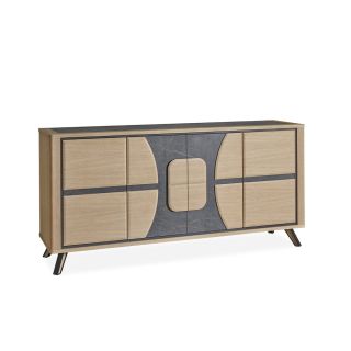Buffet OMEGA 200 cm - Chêne et céramique grise veinée - Girardeau