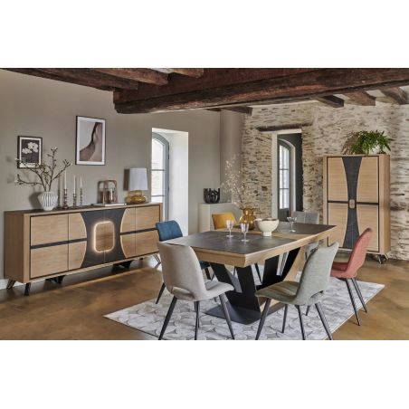 Buffet OMEGA 200 cm - Chêne et céramique grise veinée - Girardeau