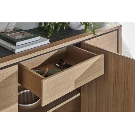 Buffet OMEGA 175 cm - Chêne et céramique grise veinée - Girardeau