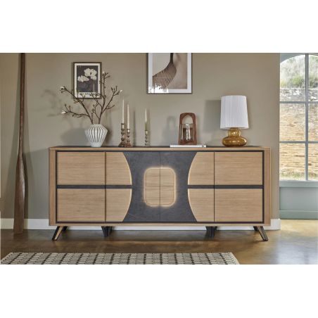 Buffet OMEGA 230 cm - Chêne et céramique grise veinée - Girardeau