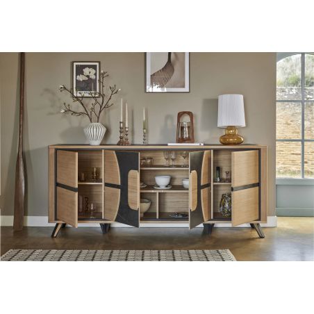 Buffet OMEGA 230 cm - Chêne et céramique grise veinée - Girardeau