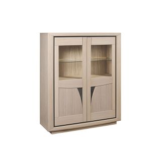 Rangement 2 portes vitrées FARO - Chêne et céramique grise - Girardeau