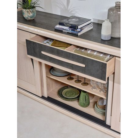 Buffet FARO 230 cm - Chêne et céramique grise - Girardeau