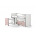 Lit combiné Dany avec bureau à roulettes blanc et rose