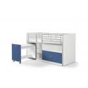 Lit combiné Dany avec bureau à roulettes blanc et bleu