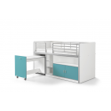 Lit combiné Dany avec bureau à roulettes blanc et turquoise