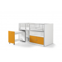 Lit combiné Dany avec bureau à roulettes blanc et orange