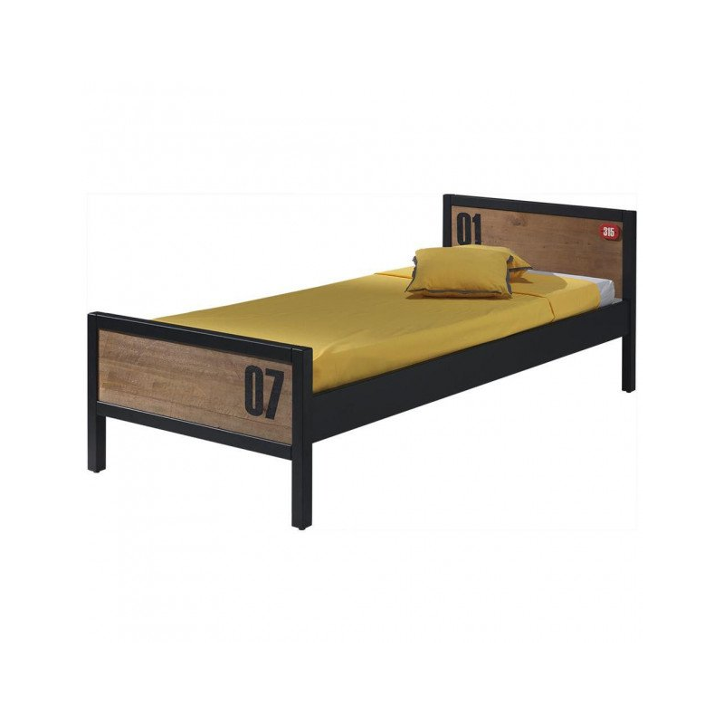 Lit design Alexy 90x200 cm noir et brun