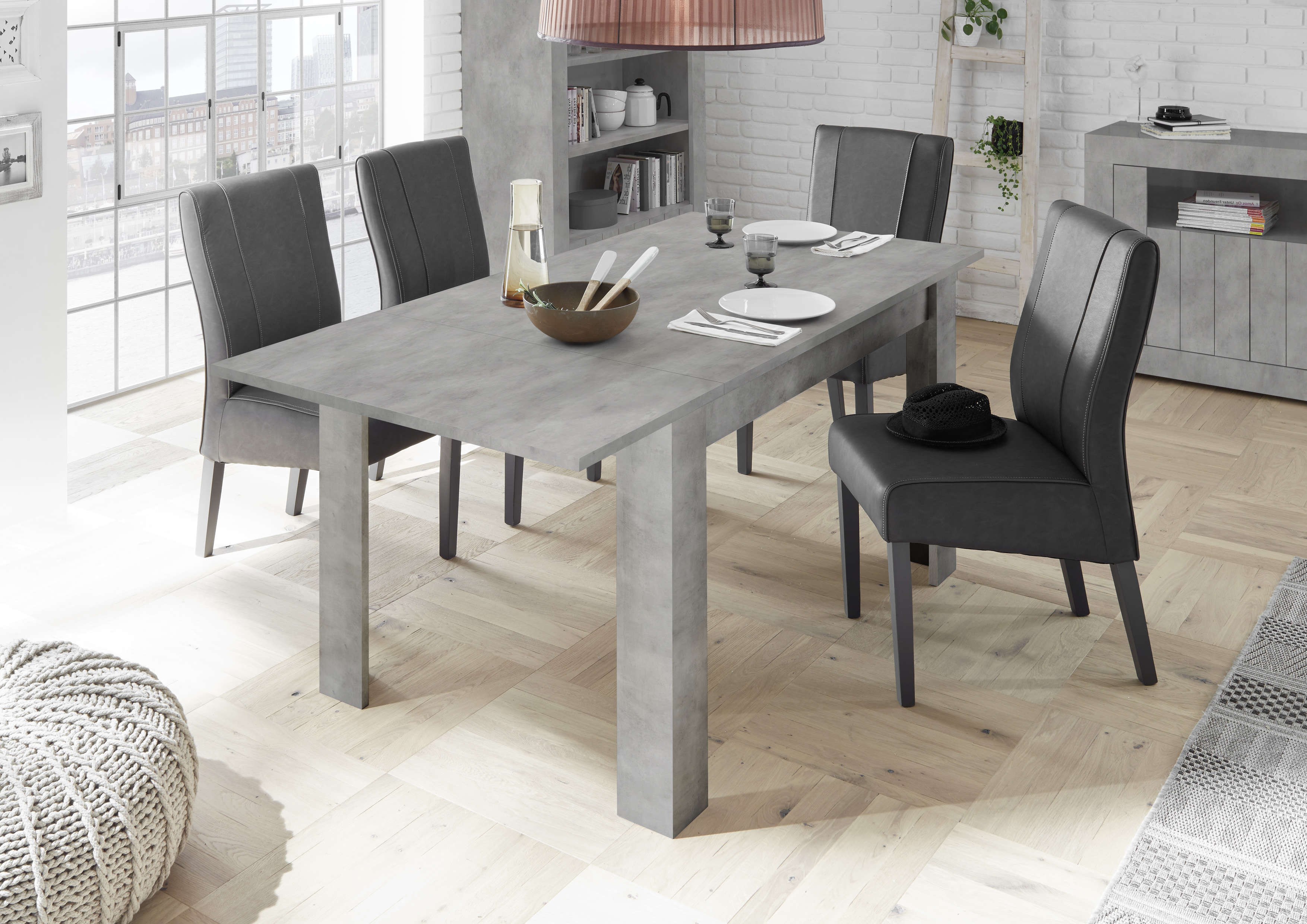Table à Manger Extensible Avec Rangement - Design Béton Et Fer Pour Salon Et Salle à Manger