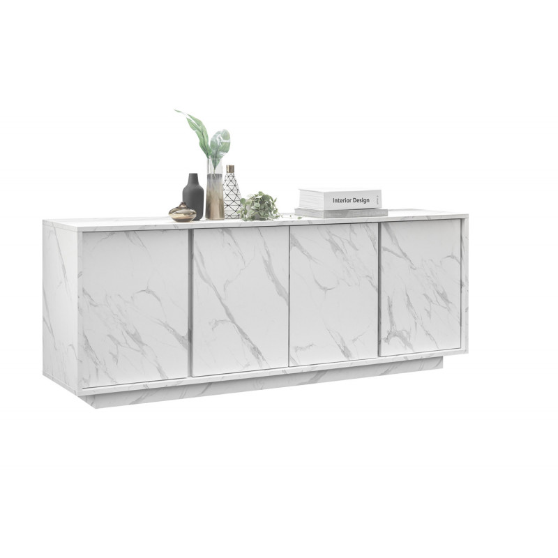 Buffet contemporain 180 cm Marbrée Blanche