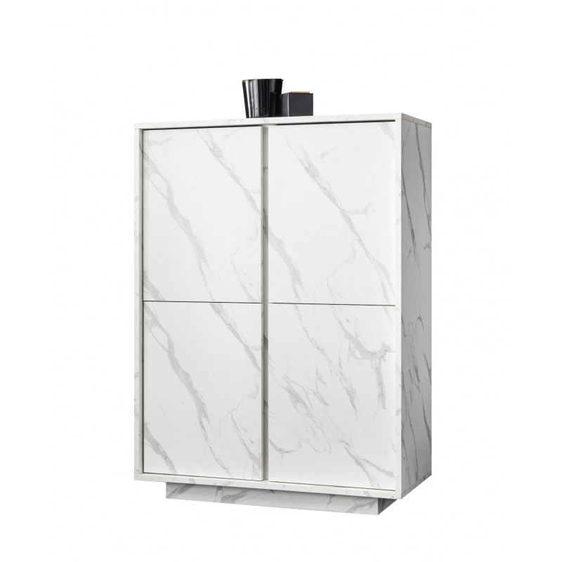 Bar contemporain 4 portes 92 cm Marbrée Blanche