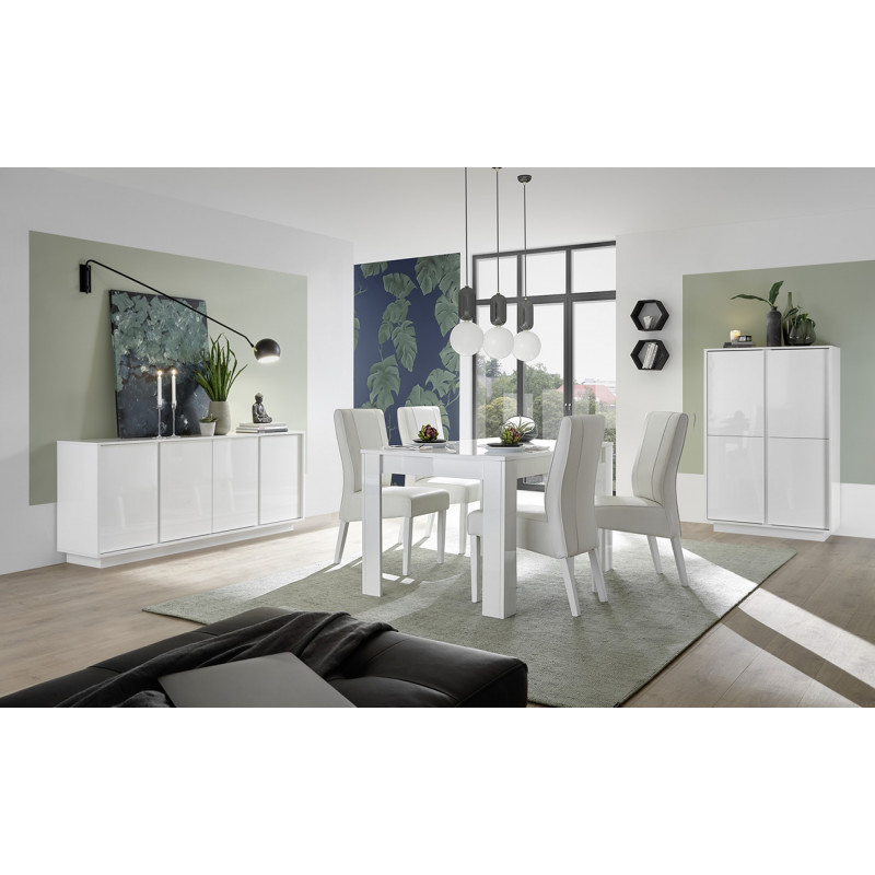 Salle à manger complète avec bar Rocket White en blanc brillant