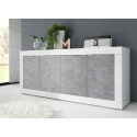 Buffet 4 portes BERGAME BETON en coloris blanc brillant et béton