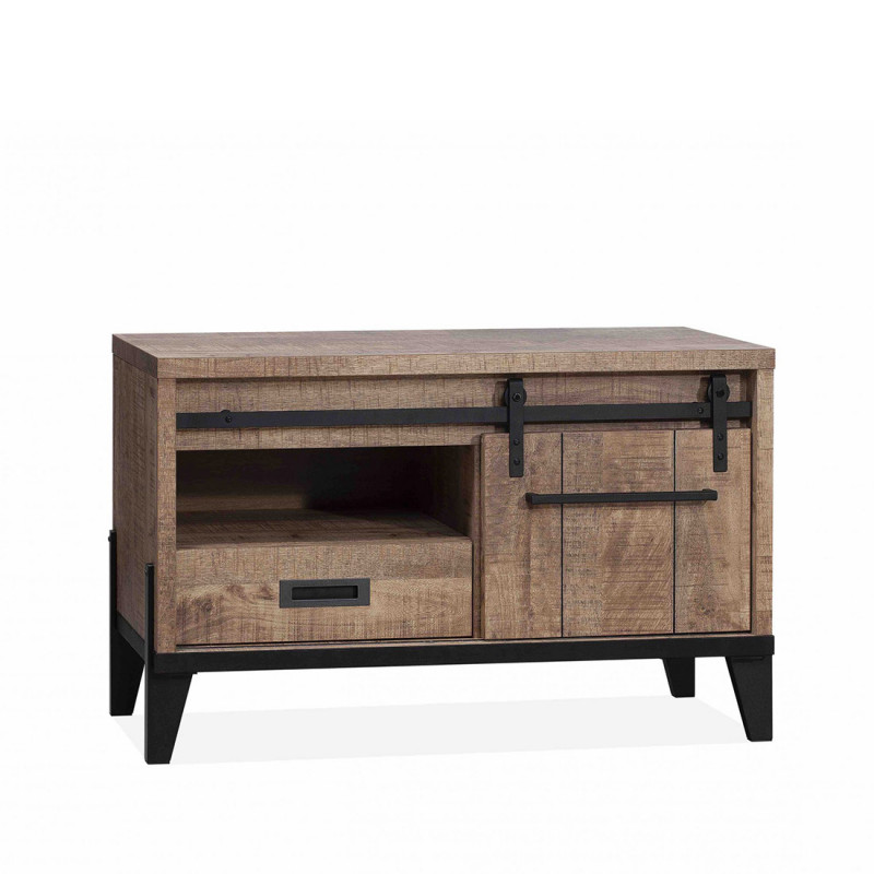Meuble TV 112 cm Vigo avec 1 porte et 1 tiroir, en décor Mango