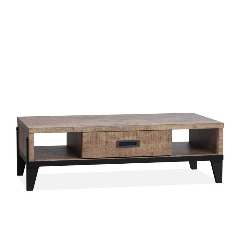Table basse 137 cm Vigo avec 1 tiroir et 2 niches, en décor Mango