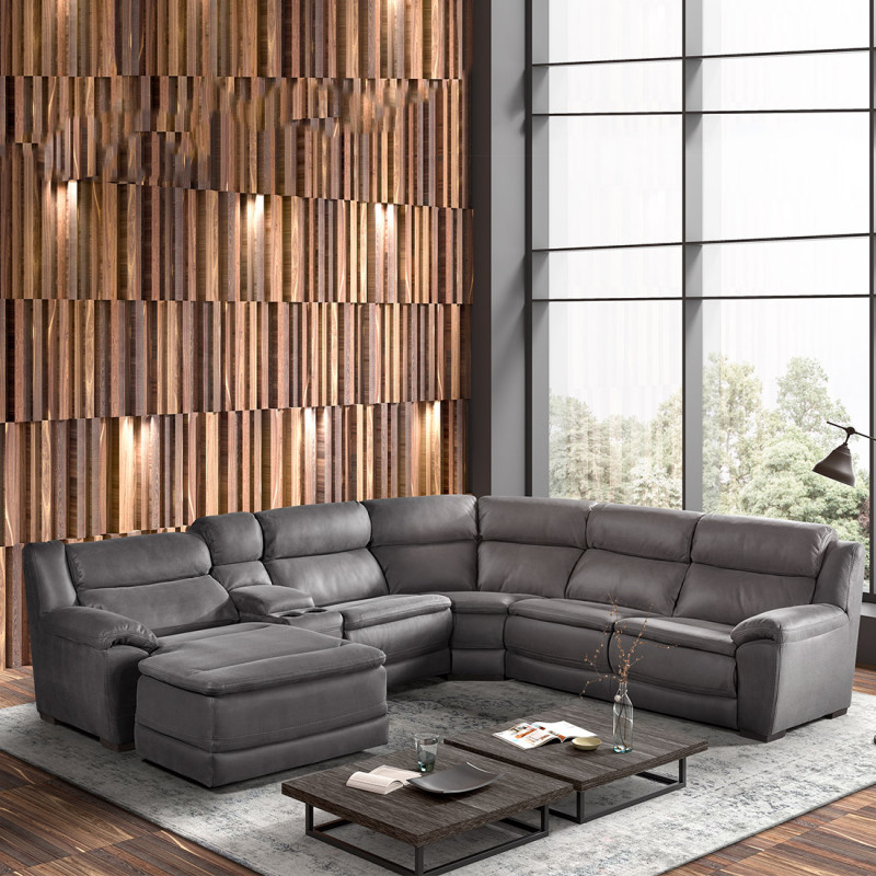 Canapé d'angle en tissu Balooba avec 1 relax électrique et 1 chaise longue électrique