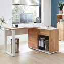 Bureau d'angle LEON en décor chêne navarra et blanc