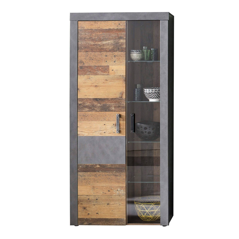 Vitrine Indiana 87 cm avec 1 porte pleine et 1 porte vitrée