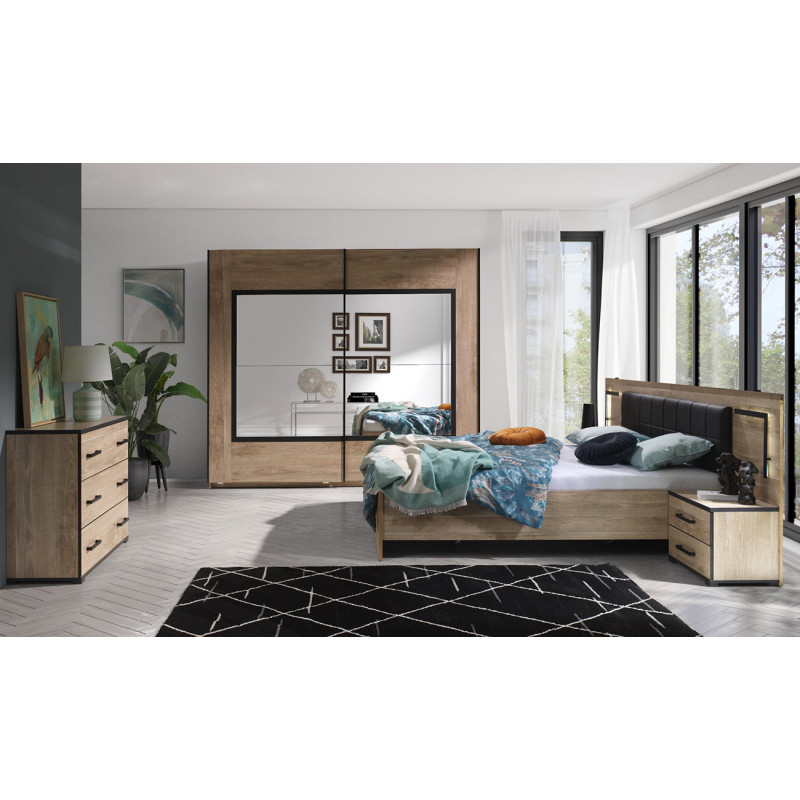 Chambre adulte complète JADE en décor chêne colonial avec commode