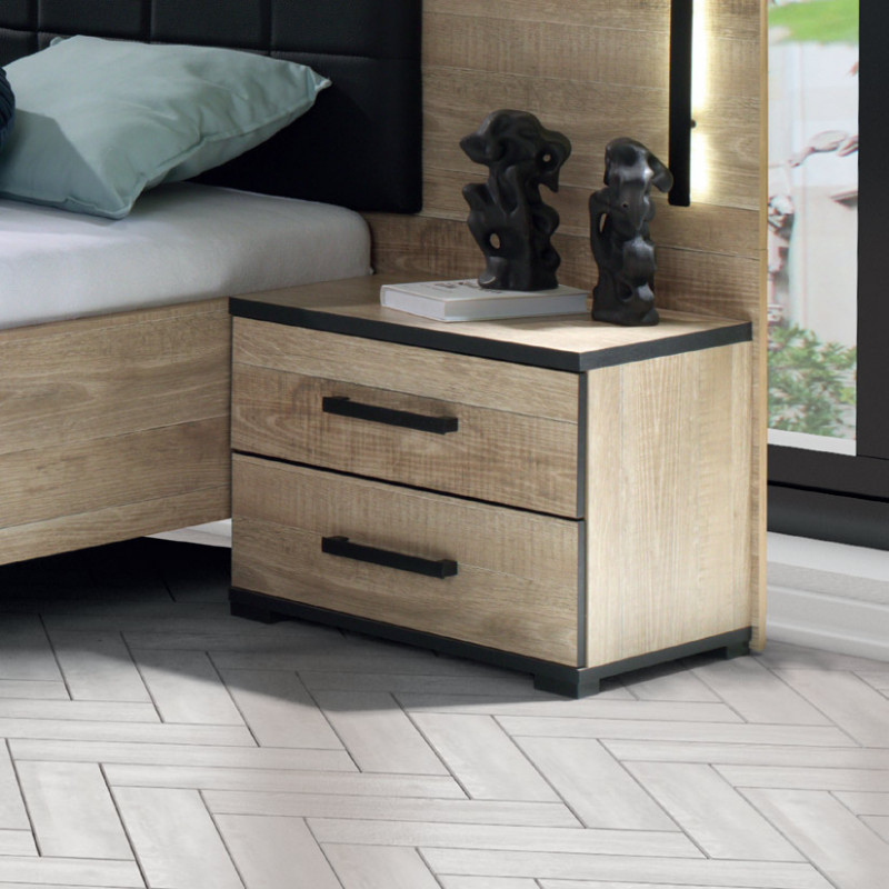 Chevet JADE en décor chêne colonial avec 2 tiroirs
