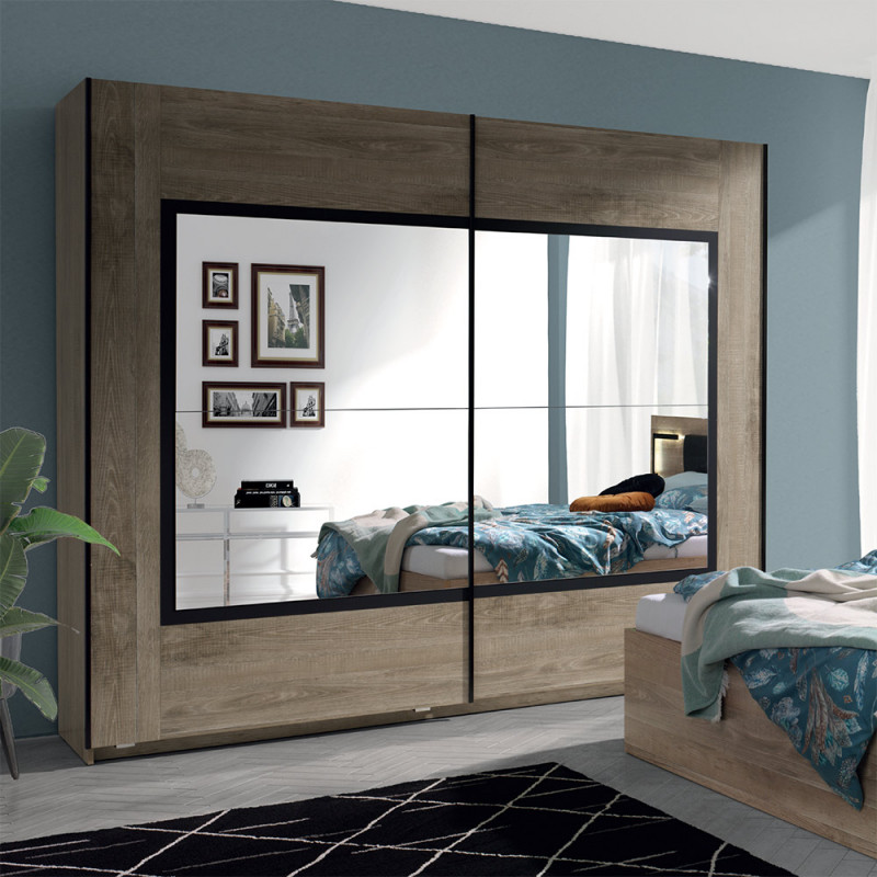 Armoire 244 cm JADE en décor chêne colonial avec 2 portes coulissantes