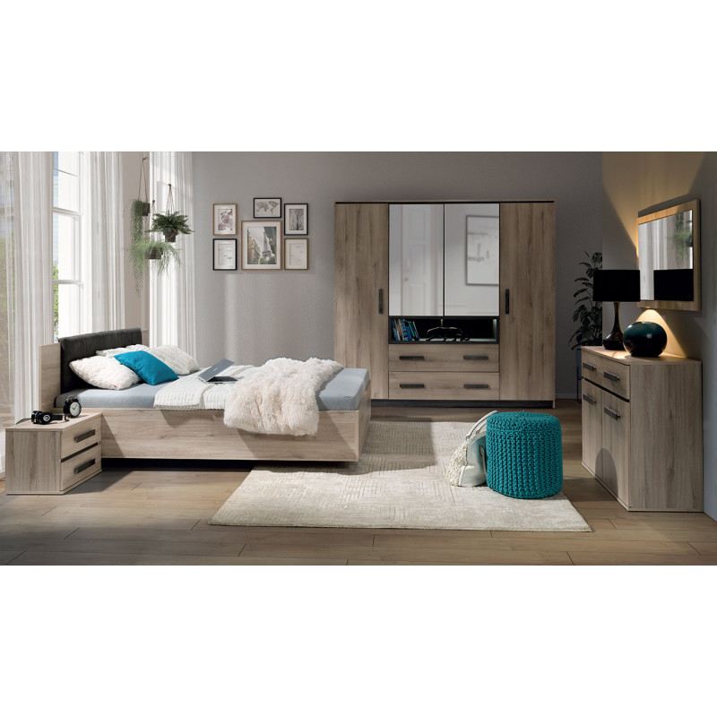 Chambre adulte CALLISTO en décor chêne clair avec commode