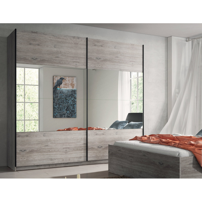 Armoire 225 cm MANON en décor chêne chateau avec 2 portes coulissantes