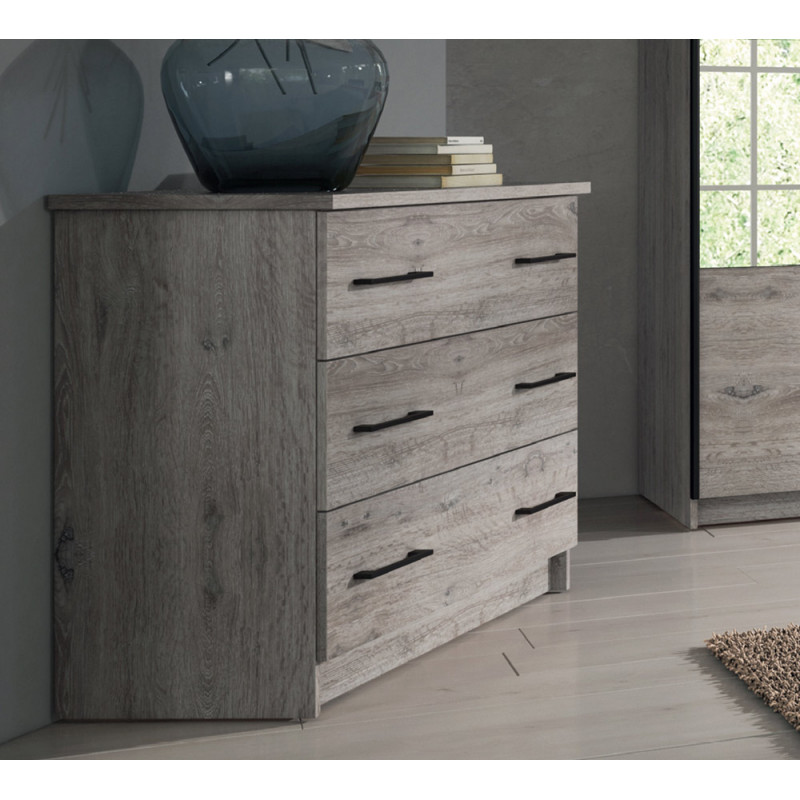 Commode MANON en décor chêne chateau avec 3 tiroirs