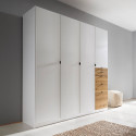 Armoire KENORA avec 4 portes et 5 tiroirs en décor blanc mat et chene artisan