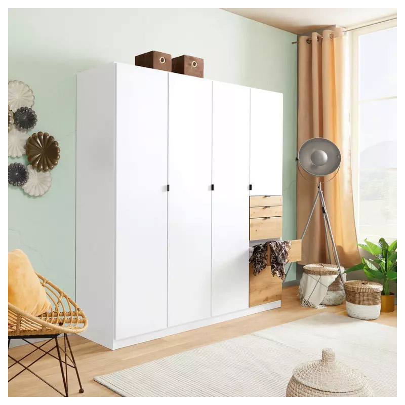 Grande Armoire 8 Portes Avec Vitrine Et 3 Tiroirs - Bois Massif, 201x49x190 Cm, 4 Coloris